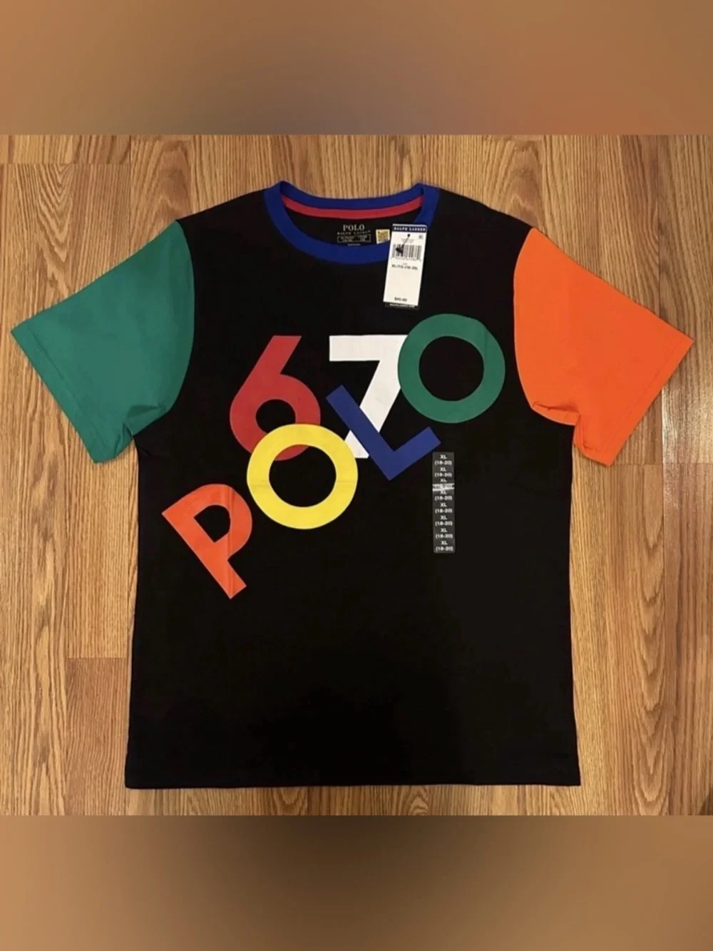 Polo Ralph Lauren Boy’s Logo Color blocked Cotton Jersey Tee + Navy Shorts, XL